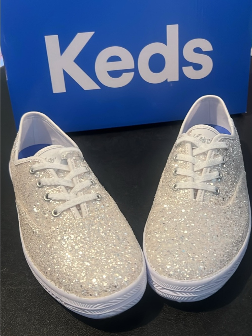 Keds Glitter Lace-Up Sneakers in Silver White